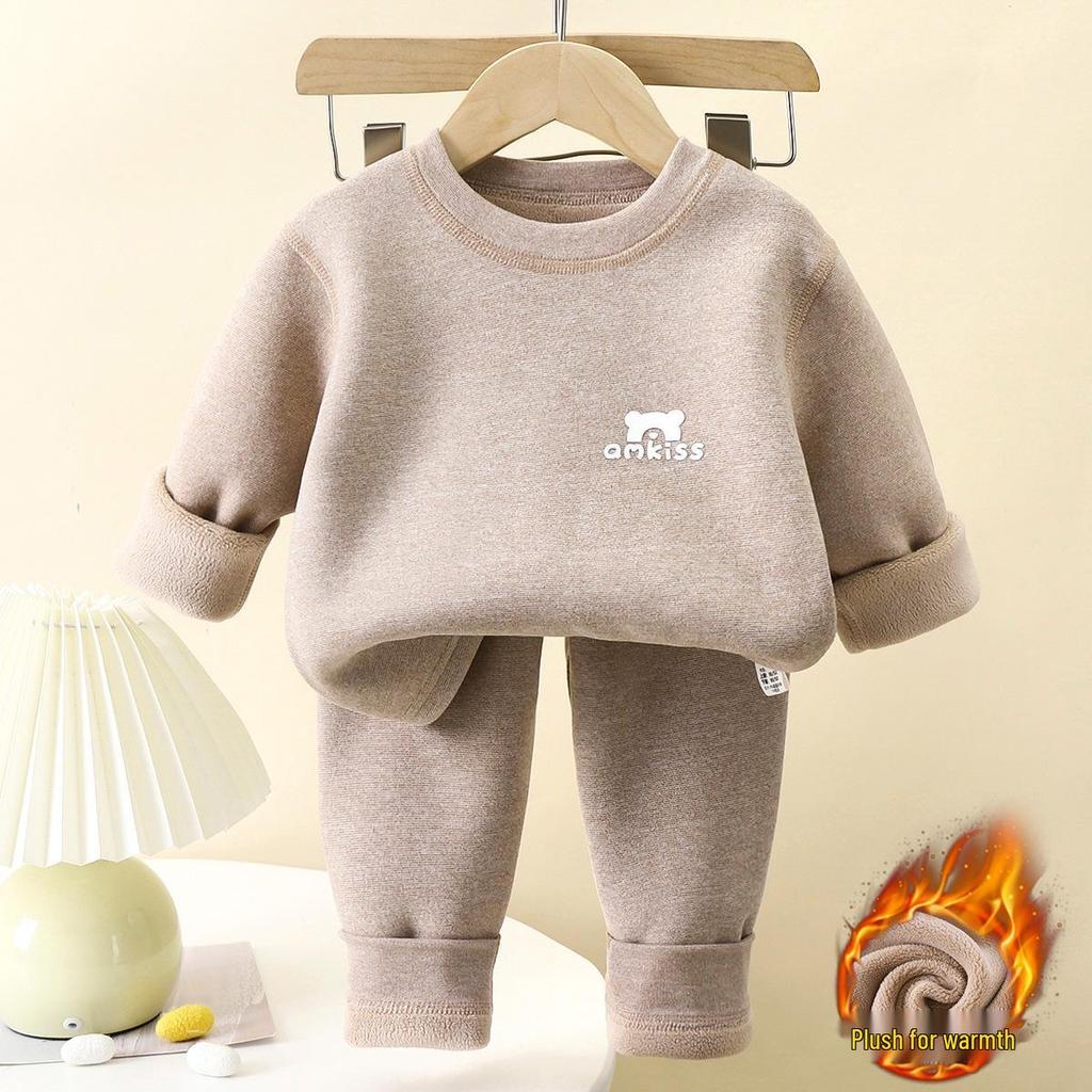 Children's Fleece-Lined Orlon Pajama Set for Boys and Girls - Warm Autumn/Winter Wear