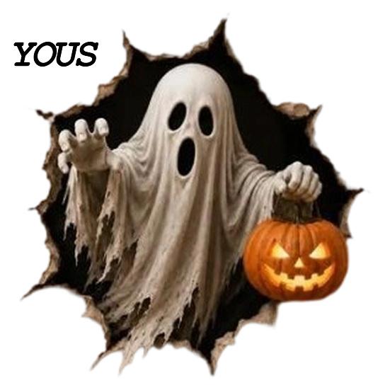 Seasonal Glass Door Stickers Halloween Break-in 3D Wall Decals, Spooky Breaking Through Walls Sticker, Illusion Reusable Props Effect Ghost