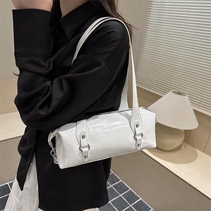 Vintage Solid Color PU Shoulder Underarm Bag for Women Textured Simple Pillow Tote Portable Female Handbag