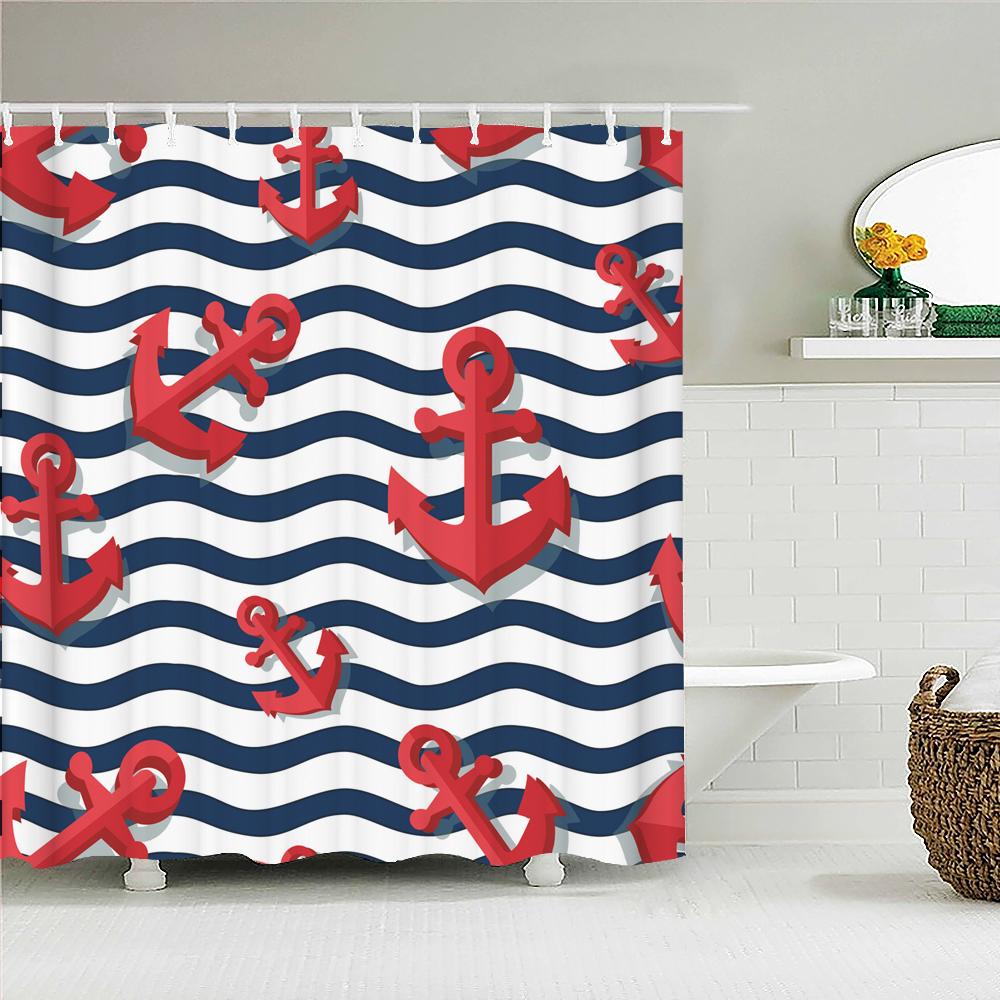 Waterproof Frabic Shower Curtains Nordic Style Mediterranean Nautical Anchor 3D Printed Bathroom Curtain Polyester Bath Curtain