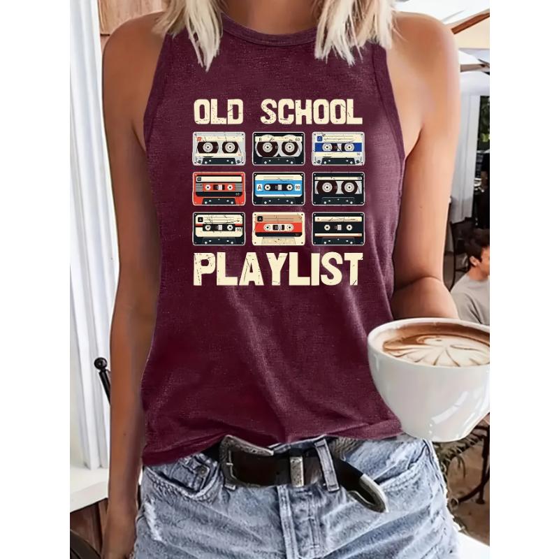 Tanktop mit Band- und Buchstabenaufdruck, Lässiges ärmelloses Tanktop für den Sommer, Damenbekleidung