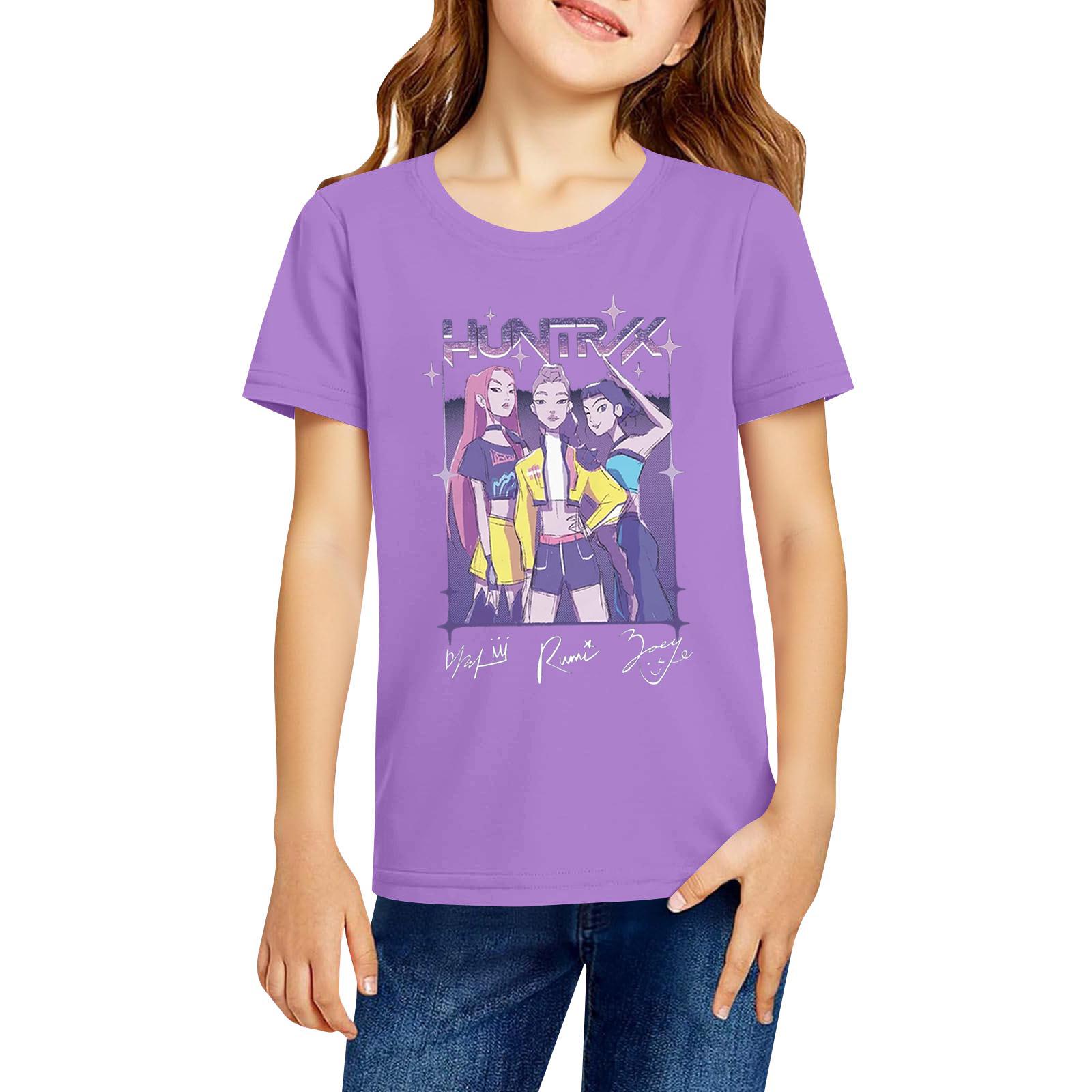 

Модная рабочая одежда с короткими рукавами и круглым вырезом, топы с принтом для детских летних топов 130 фиолетовый