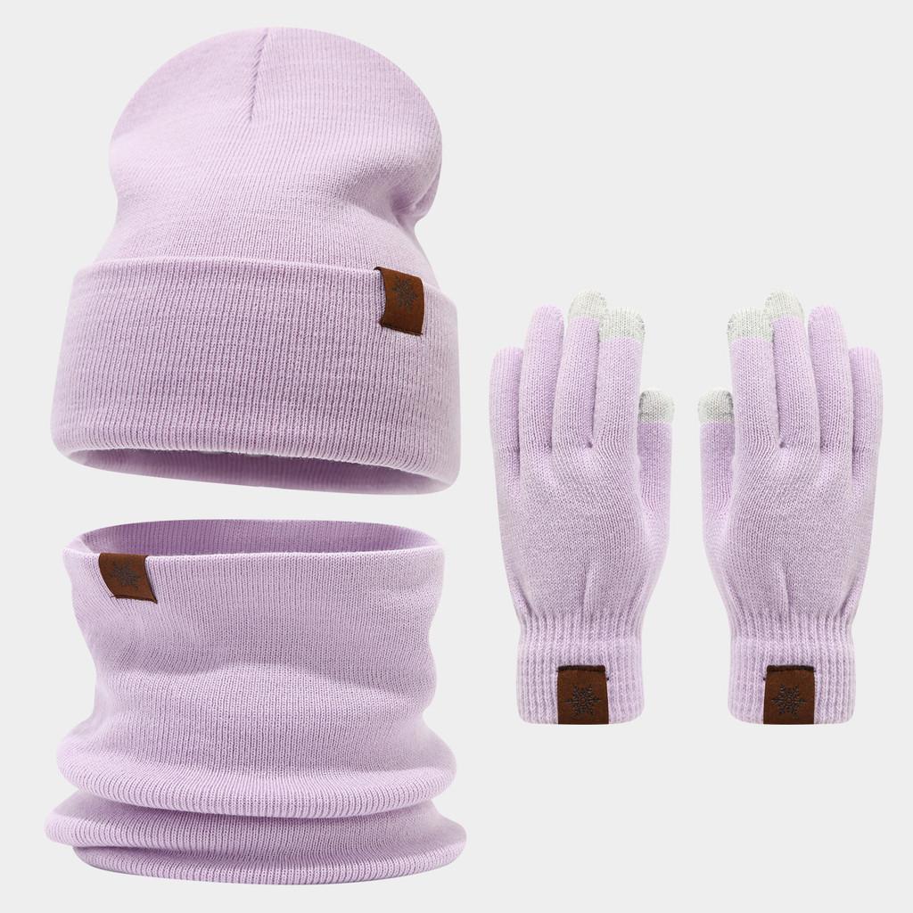 Snowflake Pattern Wool Hat Scarf Gloves Bundle For Cold Weather Fashion