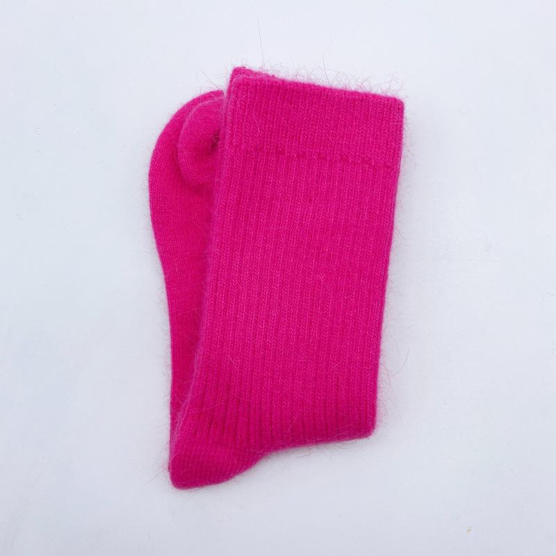 Double needle solid color wool women's socks, winter thick and plush warm socks, high-quality mid tube wool socks