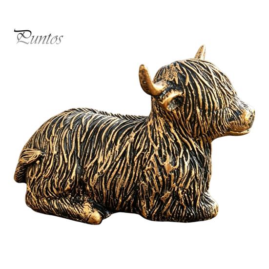 Vintage Copper Finish Garden Art Highland Yak Resin Figurines, Bronze Animal Statues, Weatherproof Sitting Set Farmhouse Decor for Living Room