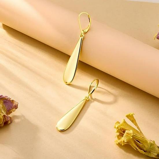 Messing-Ohrhänger mit Tropfenanhänger, 14K Gold plattiert, mit Modedesign