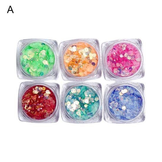 6 Bottles/Box Nail Sequins Creative Portable Vivid Color Beautiful Nail Manicure Glitter Sequins for Photography
