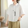 DIMANAF 2026 Women Plus Size New Summer Blouse Shirt Short Sleeve Casual Loose Embroidery Lady Tops Shirts Cotton