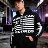 Vintage Gothic Zip-Up Hoodie Loose Fit Unisex Streetwear Sweatshirt Black Star Print