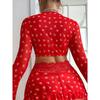 European & American Sexy Red Heart Lingerie Set: Sheer Bra, Short Skirt & Thong