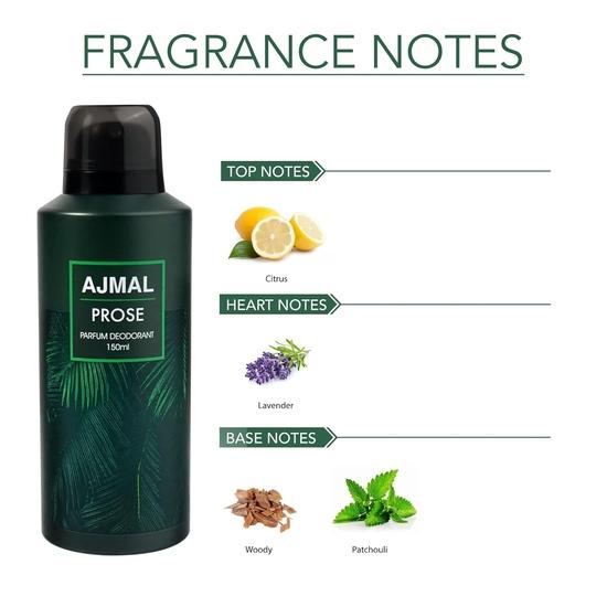 Ajmal Prose Déodorant Fougère Parfum 150ML Parfum Longue Durée Spray Vêtement Décontracté Cadeau Pour Hommes Exclusivité en Ligne