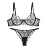 Women's Underwear Set Fishbone French Gathered Bra Ultra-thin Breathable Embroidered Bra Steel Ring Translucent Underwear Two-piece Set