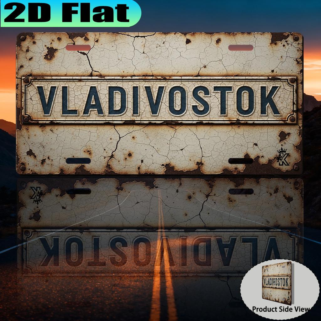 Vladivostok Retro Cracked Finish D Flat Printing License Plate Style Metal Tin Sign Russian Far East City Themed Decorative Al 15x30cm(5.9x7.8inch)