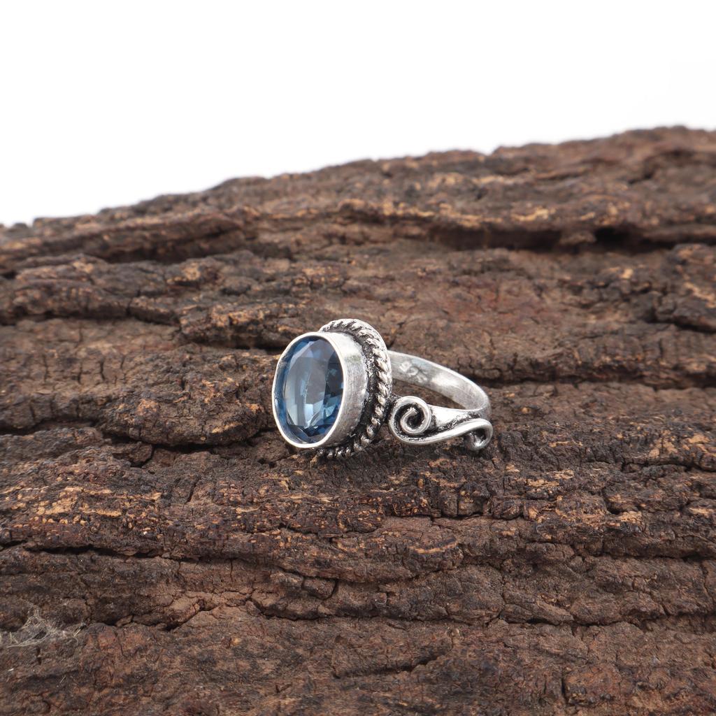London Blue Topaz Ring, 925 Solid Sterling Silver Gemstone Jewelry, Handmade Ring, For Thanksgiving