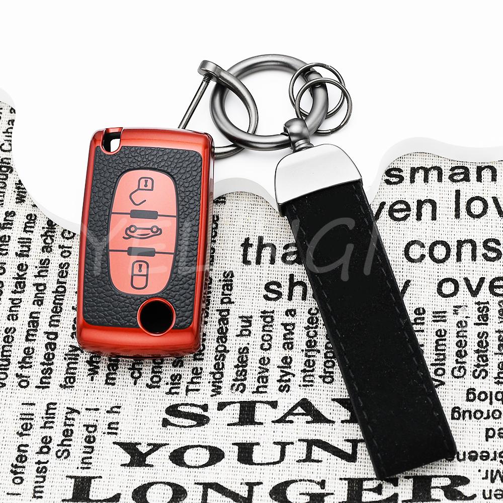 Shell Fob For Citroen Xsara Picasso C5 C6 C8 Leather Tpu Car Remote Key Case Cover For Peugeot 107 207 307 308 407 607 3008 5008