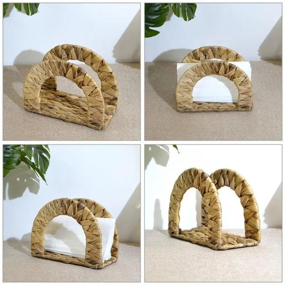 Decorative Straw Tissue Dispenser Handmade Desktop Napkin Organizer Woven Napkin Holder  Family