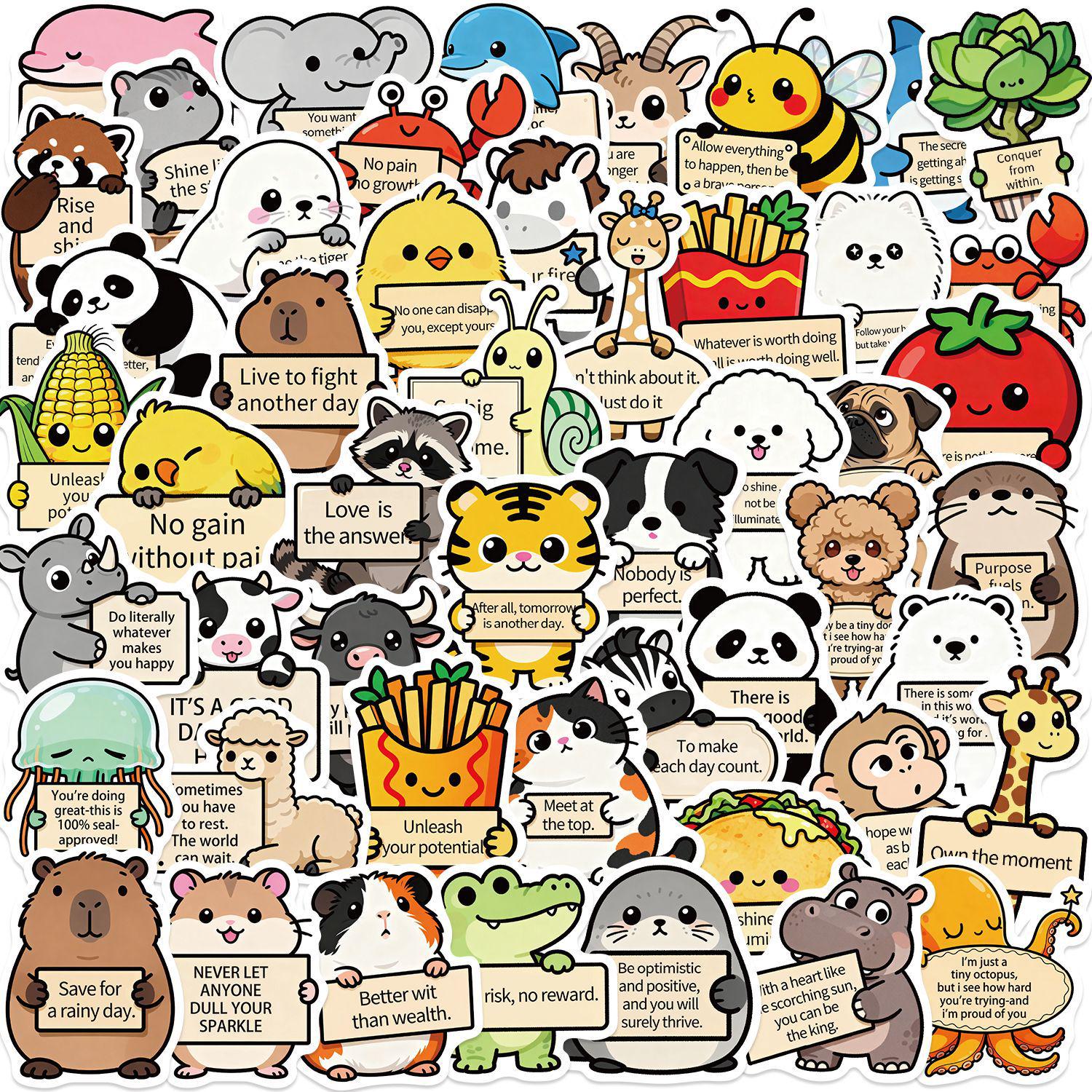 

50 Emotional Encouragement Cartoon Animal Waterproof Stickers for Scrapbooks, Phone Cases, and More YCK396
