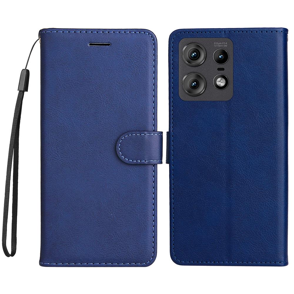For Motorola Edge 50 Pro 5G Case Solid Color Leather Mobile Cover Wallet Stand with Strap