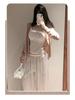 Women's White Linen High-Waisted Wide-Leg Pants - Spring Style, Drapey, Sun Protection, Cotton-Blend Casuals