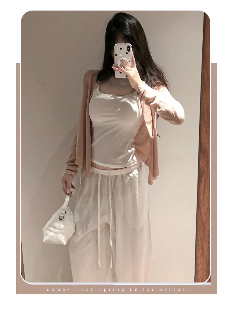 Women's White Linen High-Waisted Wide-Leg Pants - Spring Style, Drapey, Sun Protection, Cotton-Blend Casuals
