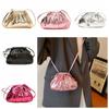 Solid Color Women Dinner Bag Leather Cloud Bag Cute Pleated Shell Bag  Ladies