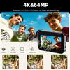 New 4K Digital Camera Night Vision Triple Lens 3Inch HD 64MP Touch Screen Entertainment Digital Camera OTG Transmission 3600mAh
