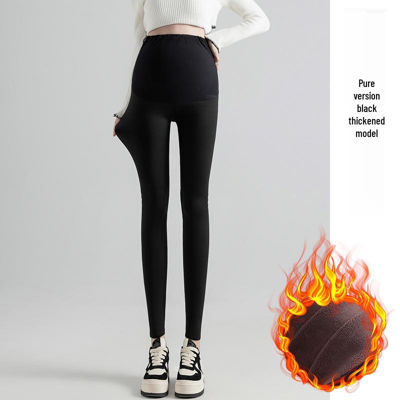 Maternity Sharkskin Leggings: Butt-Lifting, Velvet-Lined, No-Belly-Tightness Yoga Pants for Autumn & Winter. Extra Large