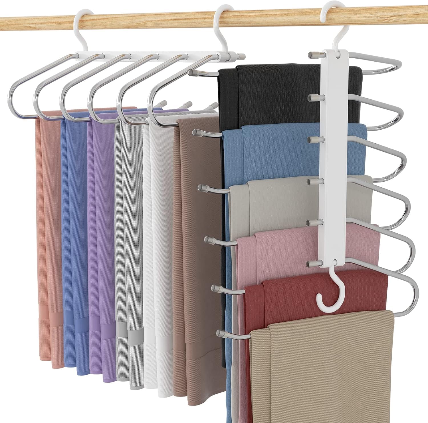 

stainless steel trouser suitable for Two-tiered 6-tier hanger, space-saving, non-slip hanger, trousers, ties, skirts, belts, scarves, towels, etc.