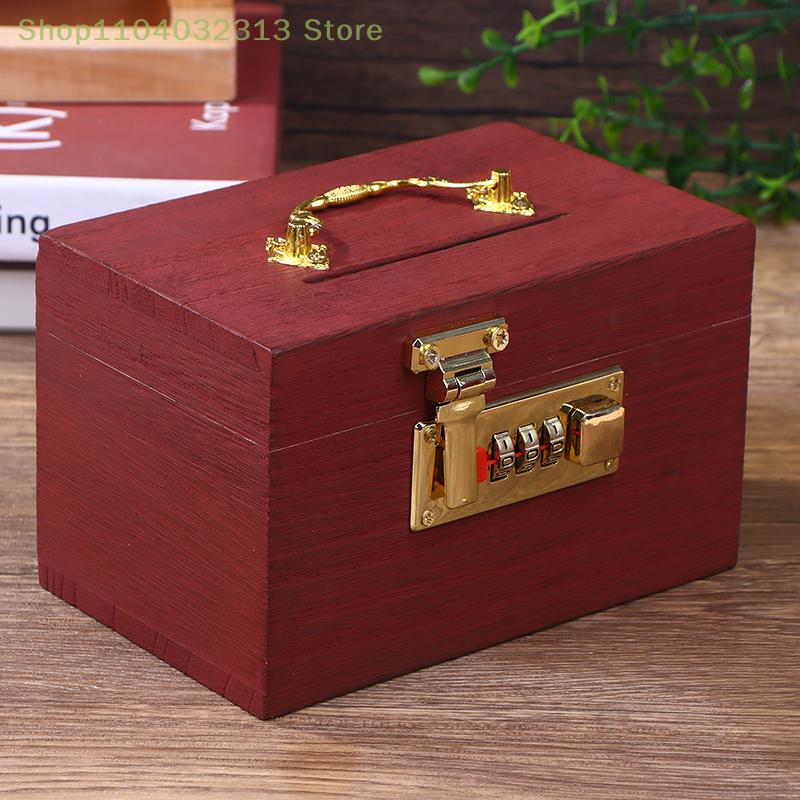 1PC Wooden Box Password Lock Money Saving Coin Box Piggy Bank Organizer With Lock Treasure Box For Cards Dollars Cents Kids Gift