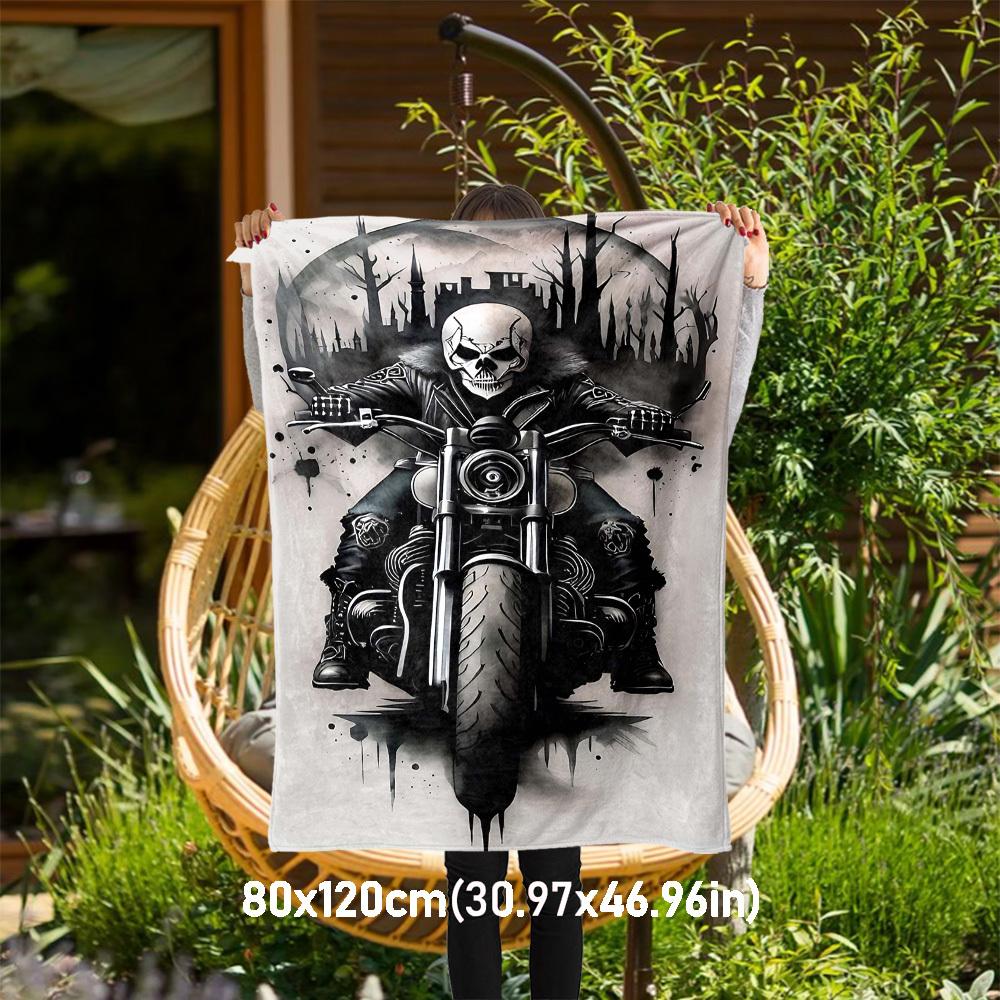 

1pc Skull Biker Outdoor Flannel Blanket Soft Warm All-Season Throw for Sofa Bed Car Camping Office, Cozy Gift Idea1211S 80x120cm(31x47inch)