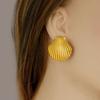 Stainless Steel Textured Shell Big Stud Earrings Distinctive 18K Gold Color Geometric Metal Waterproof Luxury Jewelry