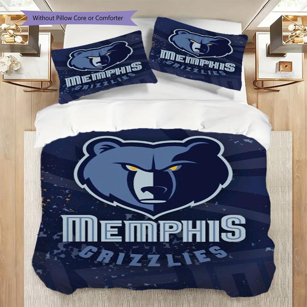 Memphis Grizzlies Bold Bear Spirit Three-piece Set(1 * Duvet Cover + 2 * Pillowcase, Without core)Christmas Birthday Gift Duvet Cover and Pillowcase