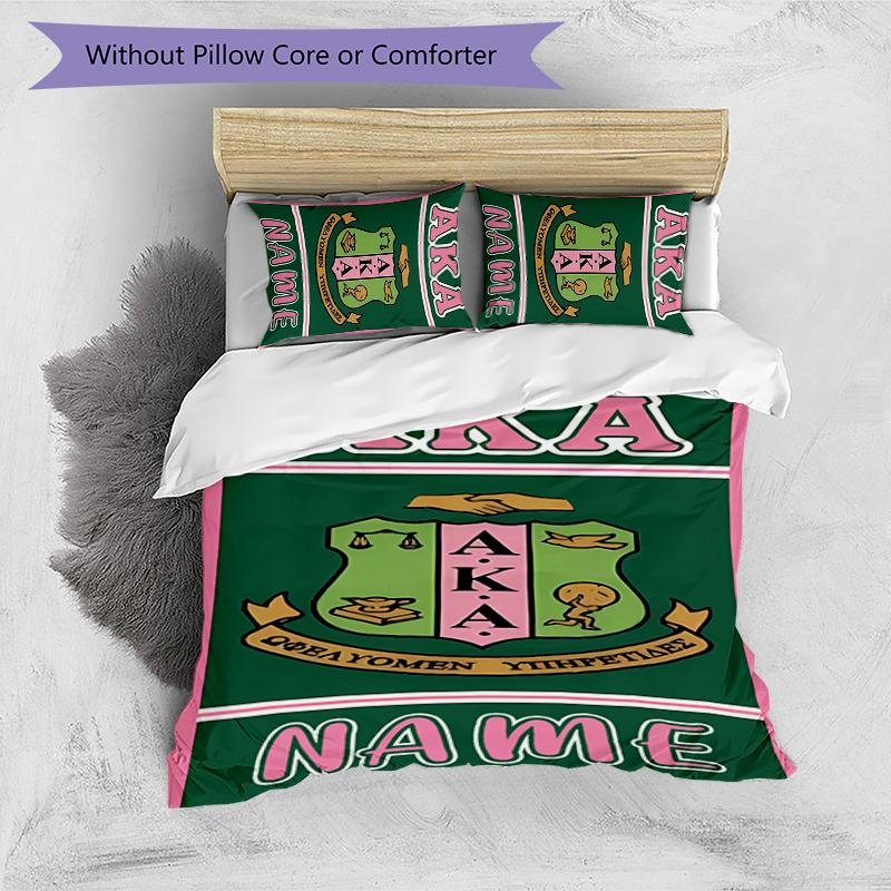 3pcs Custom Name Alpha Kappa Alpha logo Bedding Set Duvet Cover Closure Includes 1 Duvet Cover & 2 Pillowcases for All Seasons Bedroom Decor