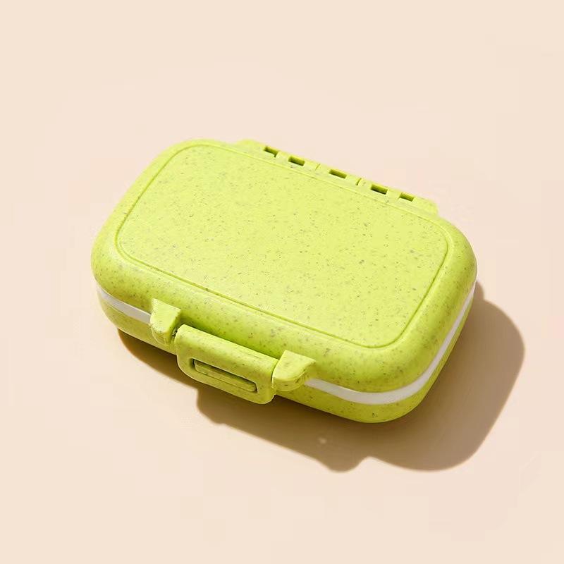 Mini Portable 8 Grids Pill Box Travel Medicine Organizer Container Wheat Sealed Tablets Storage Dispenser Box for Medicines