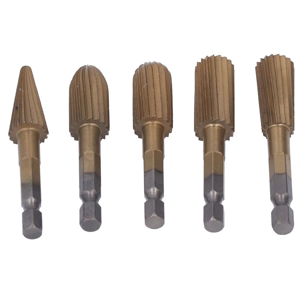 5Pcs Rotary File Burr Grinding Bit High Speed Steel Hex Shank Tool Set Kit for Plastic Stone