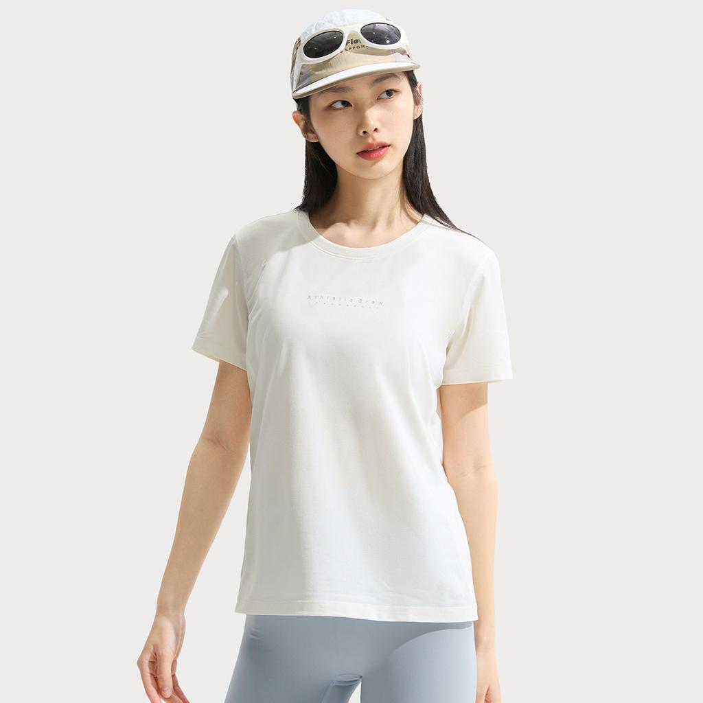 Li-Ning Fitness Series Simple Solid Color Round Neck Pullover Short Sleeve T-Shirt Women Tops Off-White ATSV510-7
