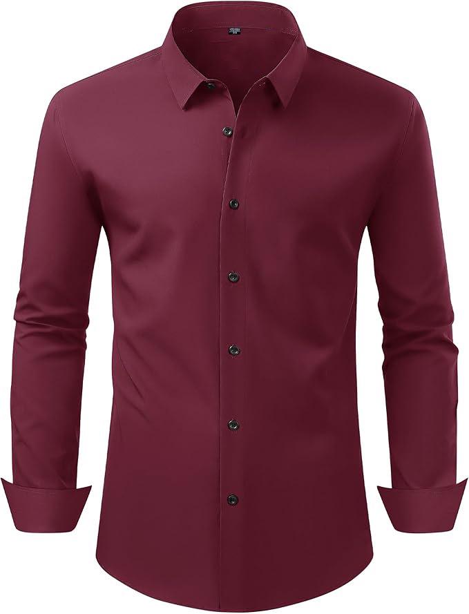 Camisa Social Masculina de Manga Longa Elástica Não Amassa - Cor Sólida