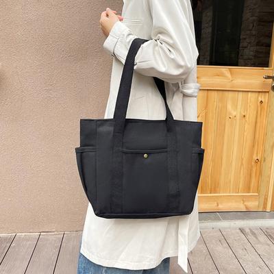 Unisex Canvas Shoulder Bag Large Capacity Tote Zipper Closure Casual Handbag for Work Commuting College Street