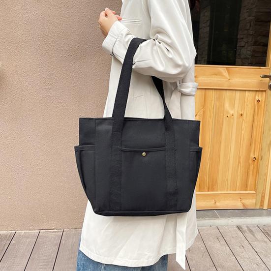 Unisex Canvas Shoulder Bag Large Capacity Tote Zipper Closure Casual Handbag for Work Commuting College Street