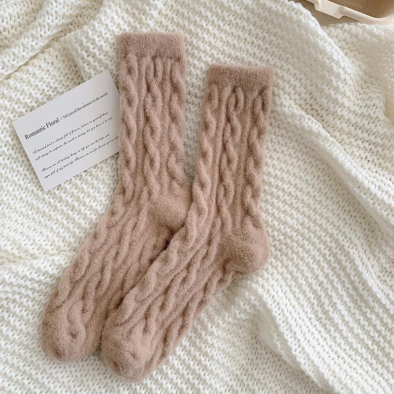 Women Socks Home Twist Mid-Tube Thickened Coral Velvet Floor Socks Sleeping Socks Towel Socks Supersoft