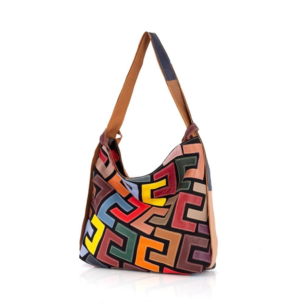 

Leather Women S Bags Trendy Geometric Patterns Contrasting Colors Long Tote Bags Shoulder Bags