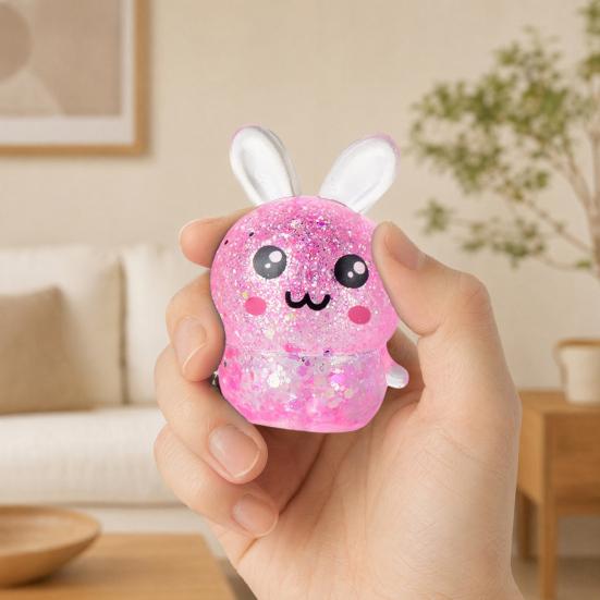 Bunny Stress Toy 2Pcs Glitter Rabbit Relief Toy Stretchy Clear Squeeze Pinch Animal Shape Fidget Party Favors for Kids Adults
