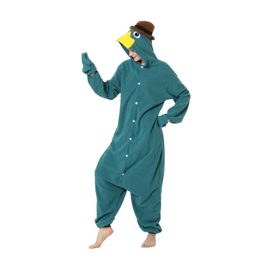 Animal Theme Cartoon One-Piece Pajamas Platypus Fleece Couple Loungewear