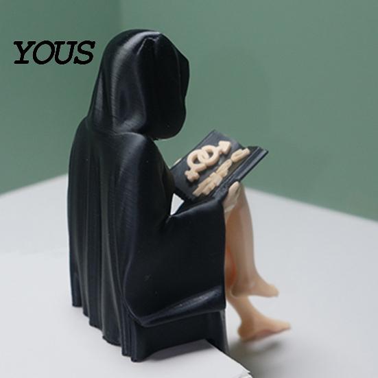 Durable Halloween Ornament Black Robe Girl Ornament, Dark Style, with Balanced Mystery Decoration Base Sitting Figurine, PLA Detailed Texture Non-fall