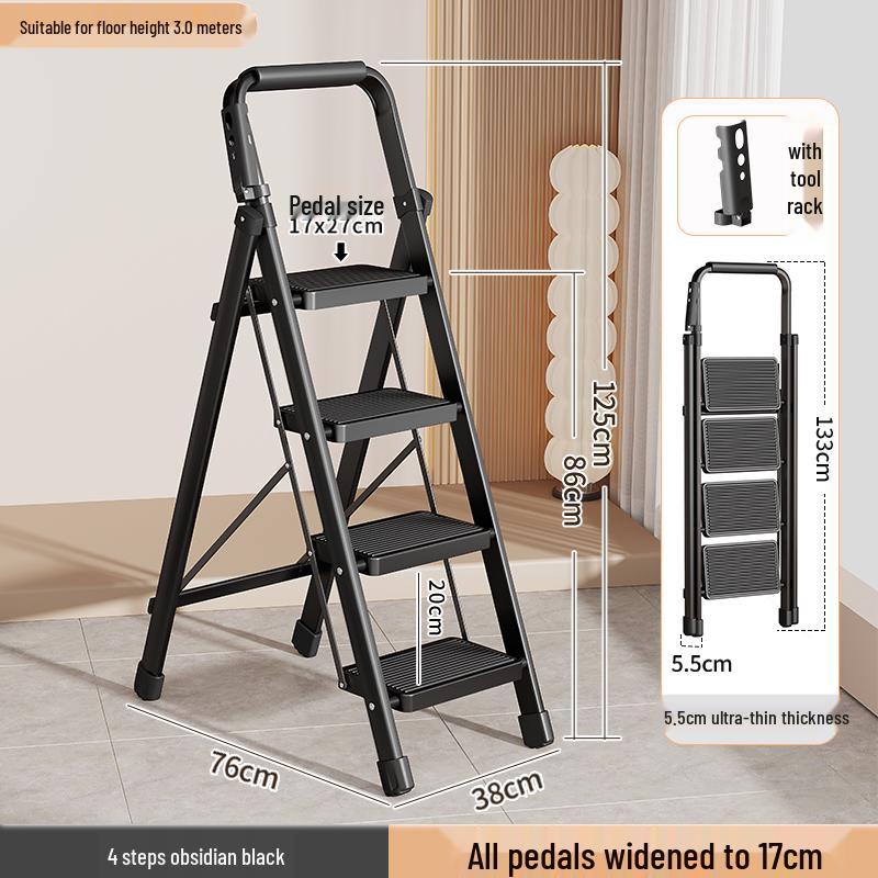Multifunctional Folding A-Frame Telescopic Ladder: Indoor Thickened 3 or 4-Step Climbing Ladder