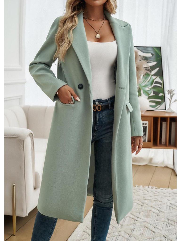 2024 Autumn/Winter Turn-Down Collar Extra Long Cardigan Coat for Women