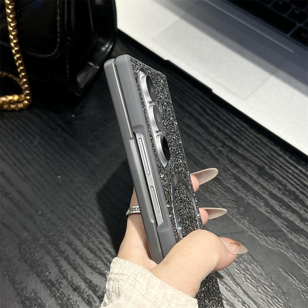 Luxury Bling Glitter Magnetic Phone Case For Samsung Z Fold 7 6 5 4 3 5G For Magsafe Wireless Charging Protective Back Cover