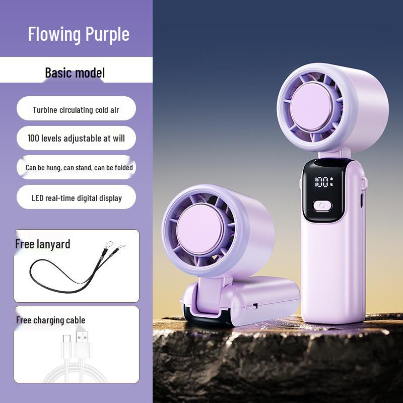 Turbo Portable Folding Mini Fan with Semiconductor Cooling 100 Speed Levels + LED Display + Lanyard