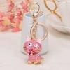 Keychain Pendant 3D Cartoon Cat Design Sparkling Rhinestones Inlaid Key Chain with Lobster Clasp Key Ring Bags Accessories