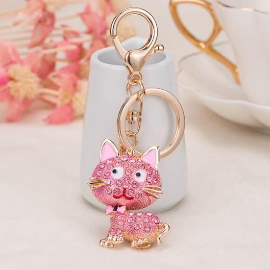 Keychain Pendant 3D Cartoon Cat Design Sparkling Rhinestones Inlaid Key Chain with Lobster Clasp Key Ring Bags Accessories